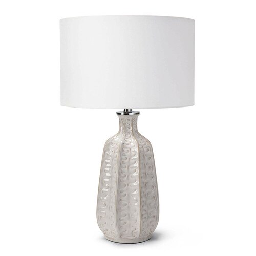 Beige ceramic coastal lamp with leaf designs